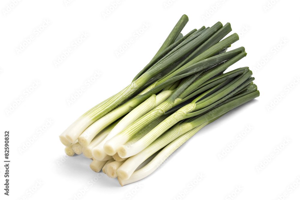 Young spring green onion isolated on white background Young spring green onion isolated on white background