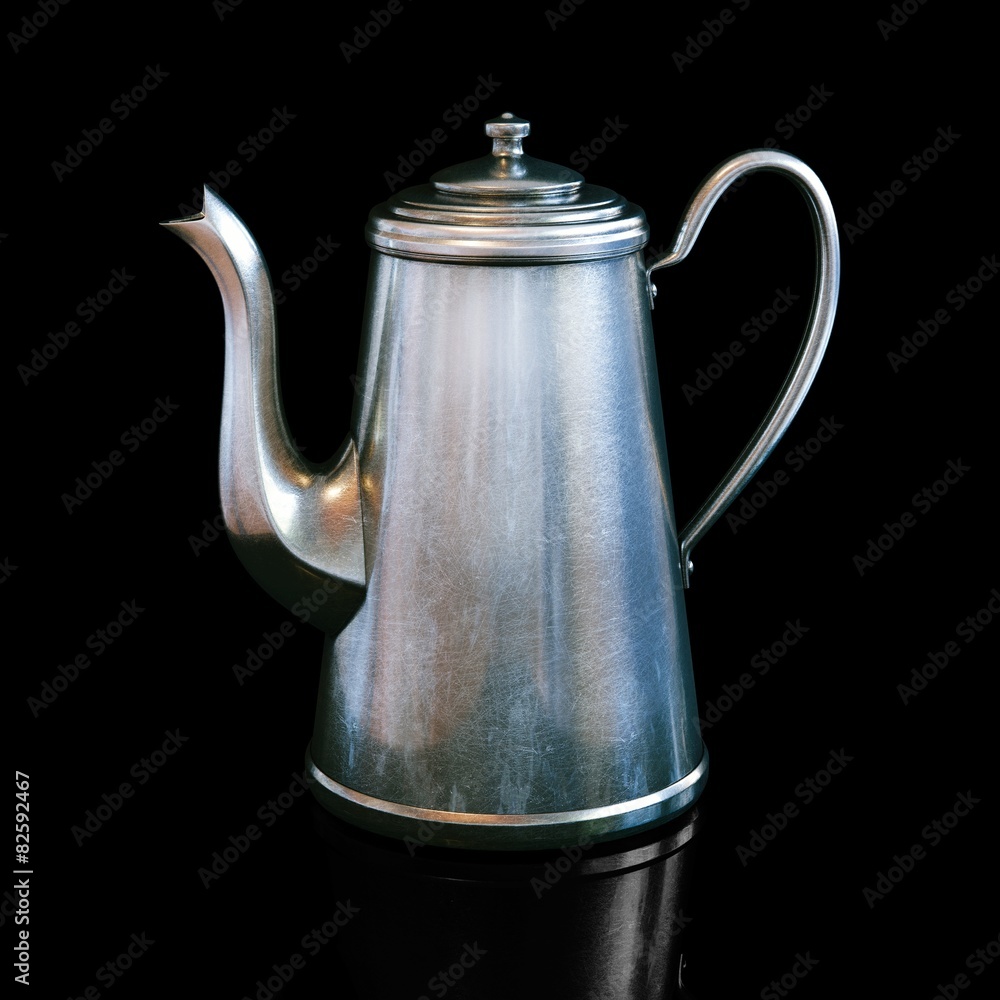 Fototapeta premium Vintage coffee kettle on black background 