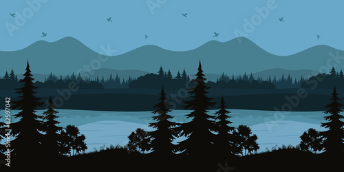Seamless Landscape, Trees and Mountain Lake