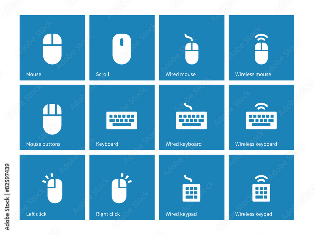 Mouse and keyboard icons on blue background. Mouse and keyboard icons on blue background.