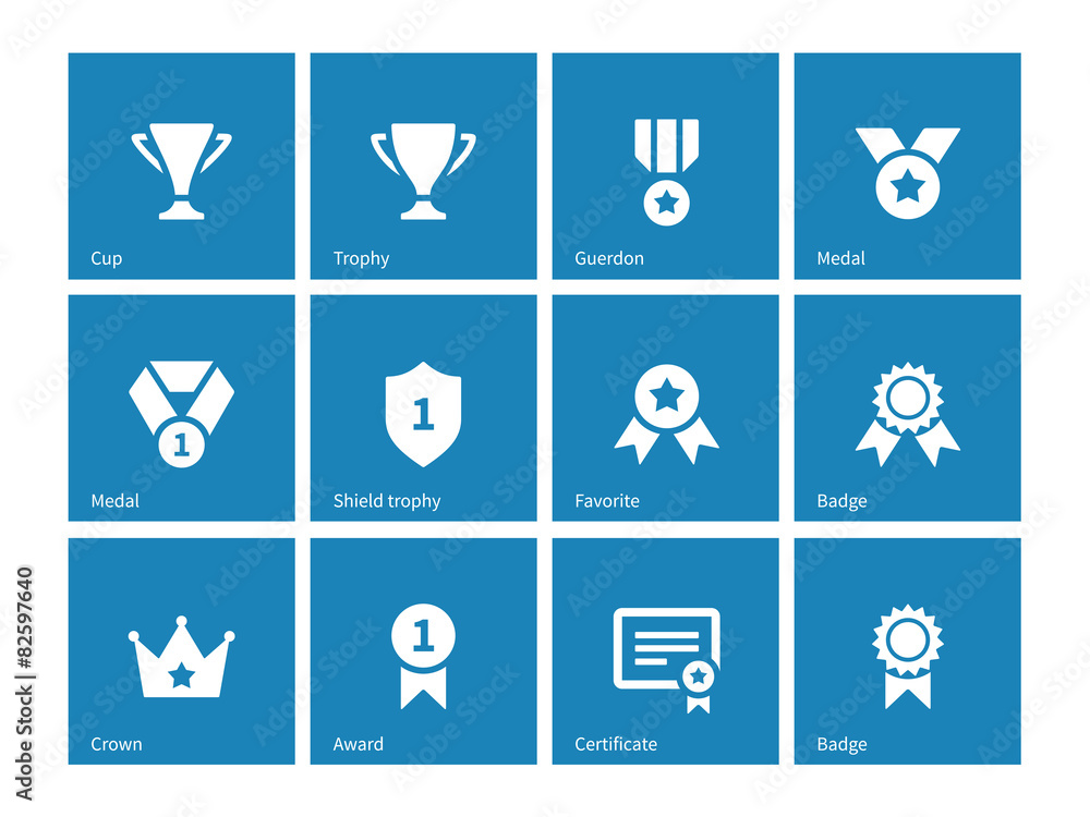 Awards icons on blue background. Awards icons on blue background.