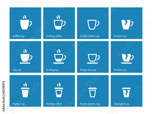Coffee cup icons on blue background.