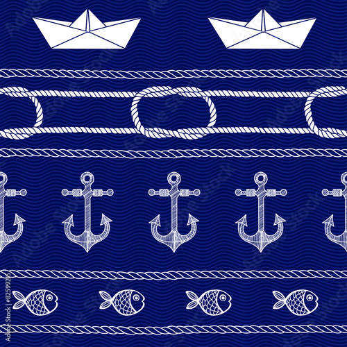 Seamless nautical background. Hand-drawn vector pattern.