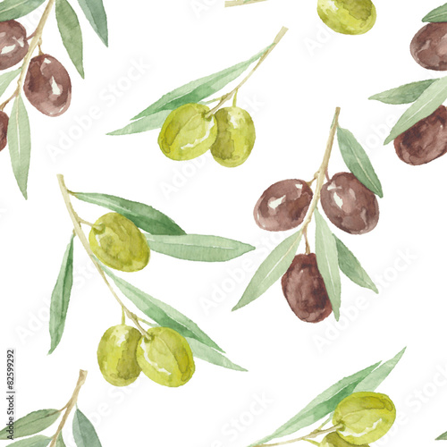 Watercolor seamless  pattern with olive branches.