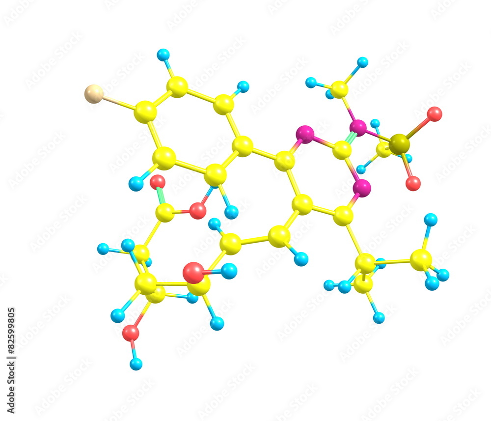 Rosuvastatin molecule isolated on white Rosuvastatin molecule isolated on white