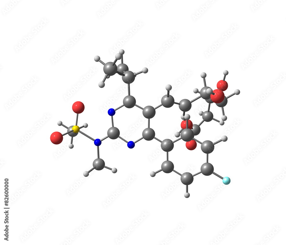 Rosuvastatin molecule isolated on white Rosuvastatin molecule isolated on white