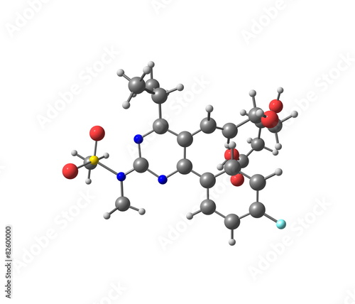 Fototapeta Naklejka Na Ścianę i Meble -  Rosuvastatin molecule isolated on white