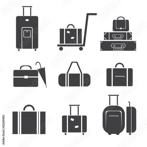Luggage travel vector icon set isolated on white background