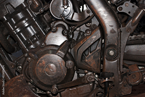  Close-up of a cafe-racer motorcycle engine photo