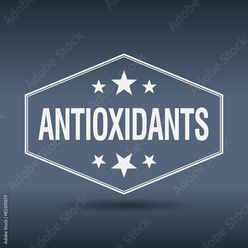 antioxidants hexagonal white vintage retro style label
