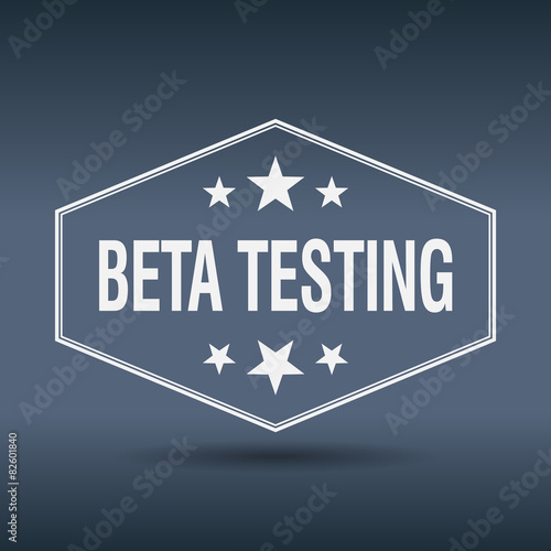 beta testing hexagonal white vintage retro style label