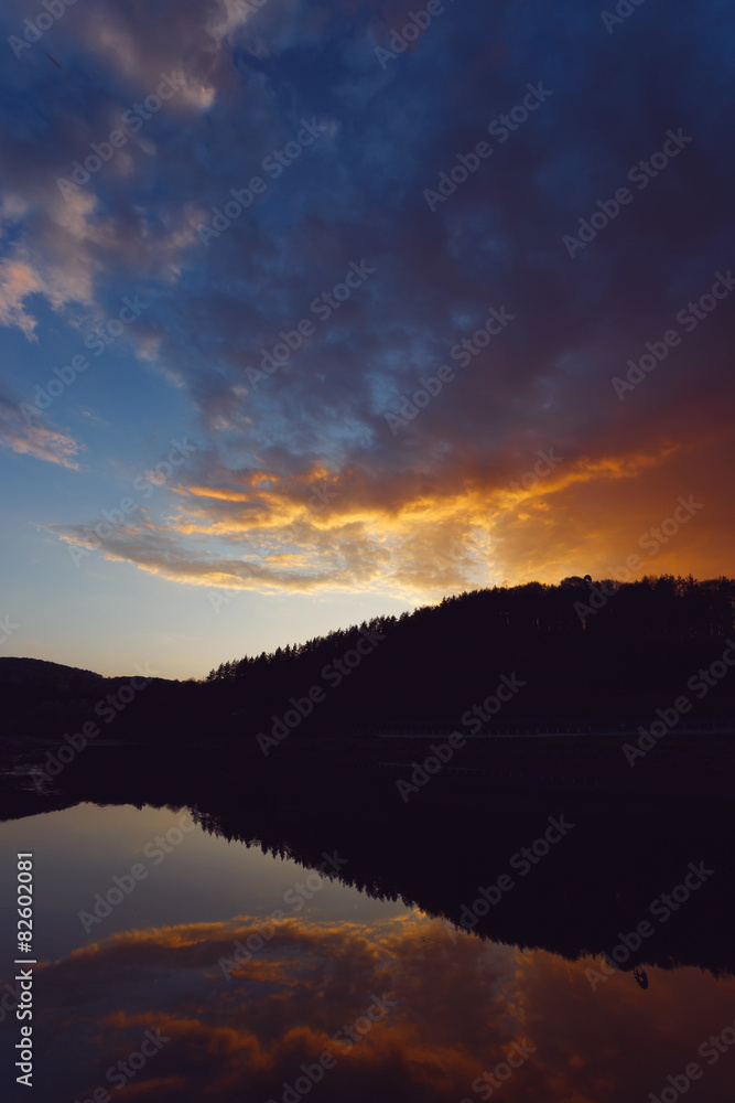 Sunset view with reflections in water