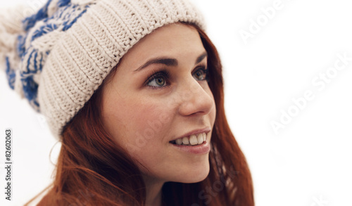 Happy woman wearing a hat