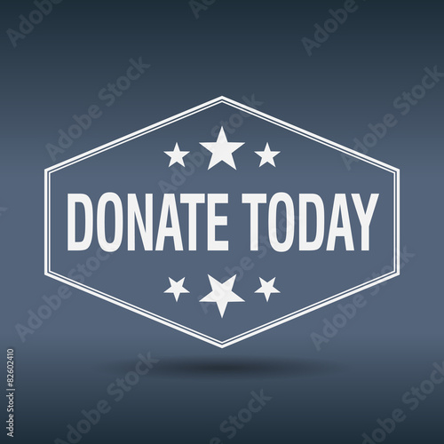 donate today hexagonal white vintage retro style label