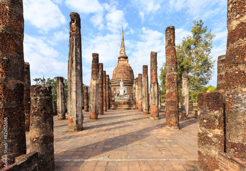 Chapel and Buddha statue in Wat Sa Si, Shukhothai Historical Par