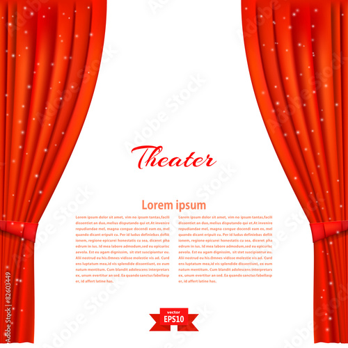 Banner with theater stage and red theater curtain. Design your t