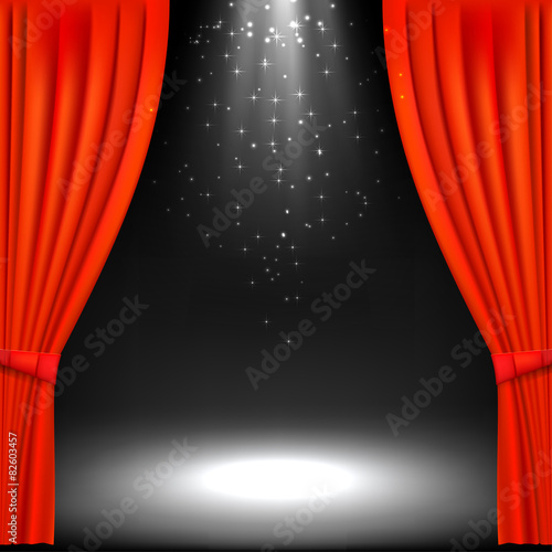 Banner with theater stage and red theater curtain. Banner for yo