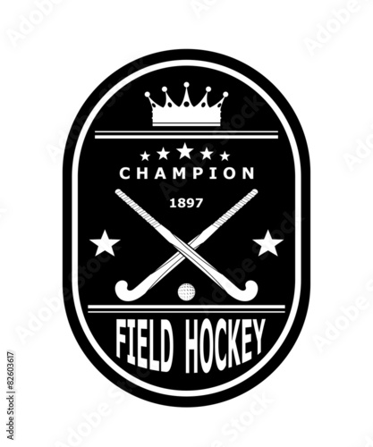 Black badge emblem for the team field hockey with crown. Vector