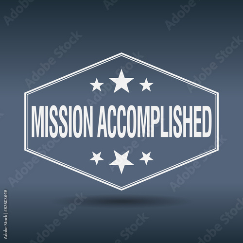 mission accomplished hexagonal white vintage retro style label