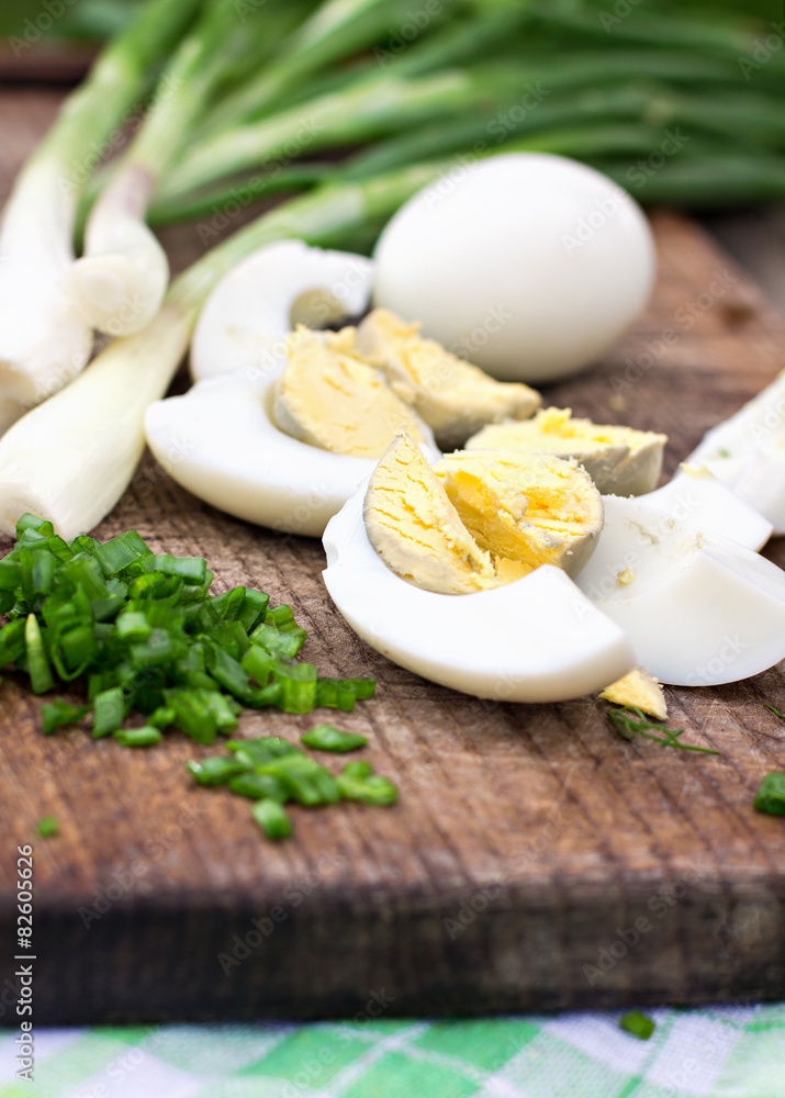 eggs, green onions, herbs on the table eggs, green onions, herbs on the table