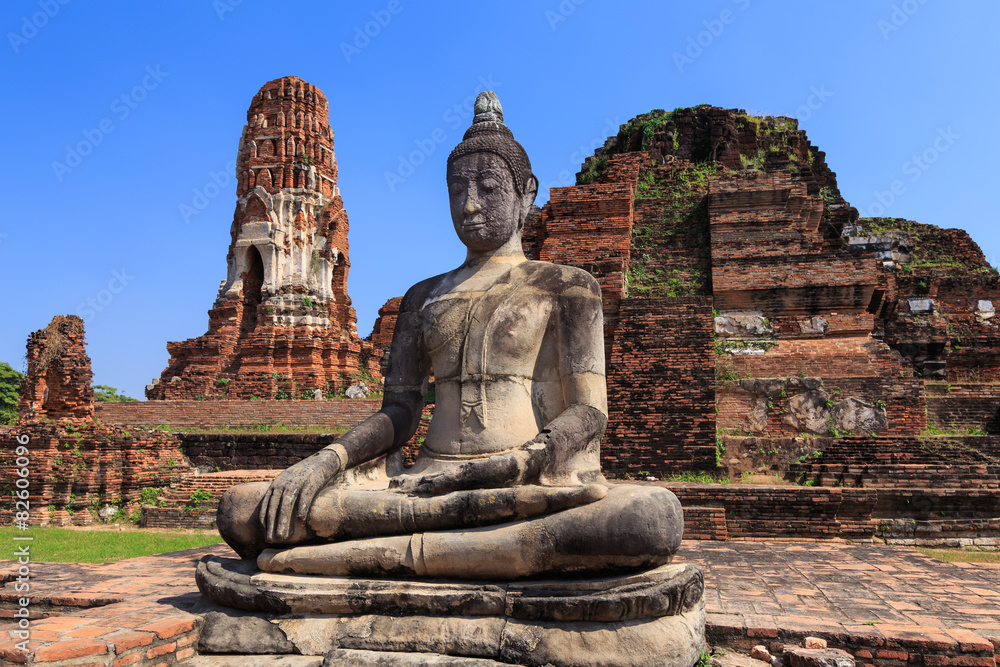 Ancient statue of buddha in wat mahathat temple, Ayutthaya Thail Ancient statue of buddha in wat mahathat temple, Ayutthaya Thail