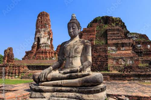 Ancient statue of buddha in wat mahathat temple, Ayutthaya Thail