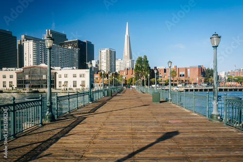 Pier 7 and view of the skyline, at the Embarcadero in San Franci