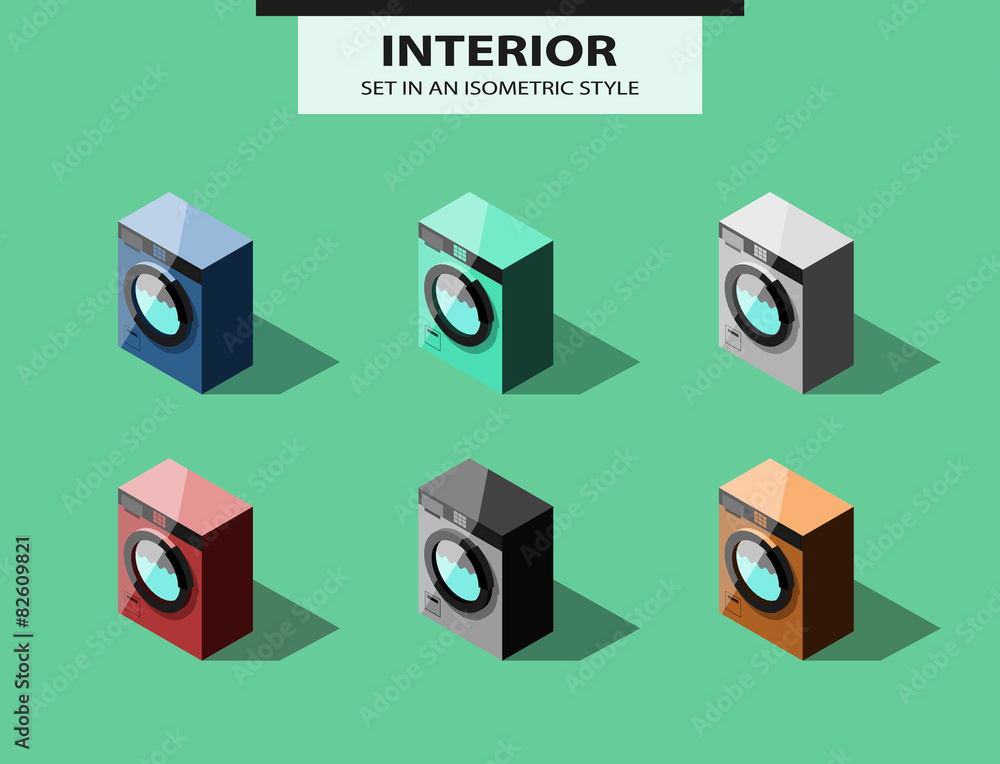 Set of washing machines in isometric style Set of washing machines in isometric style