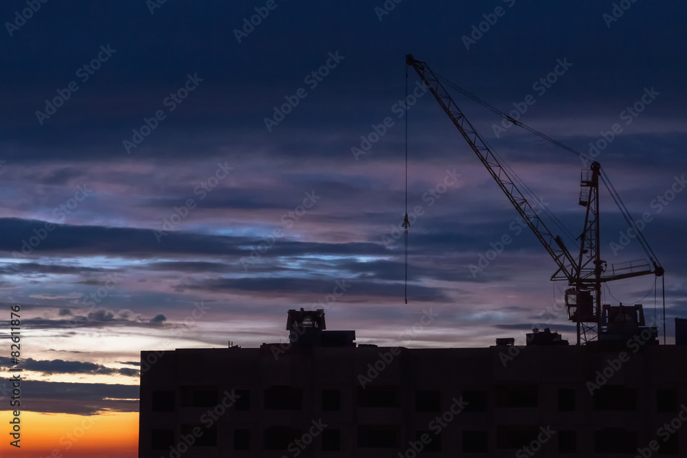 Silhouette of building crane