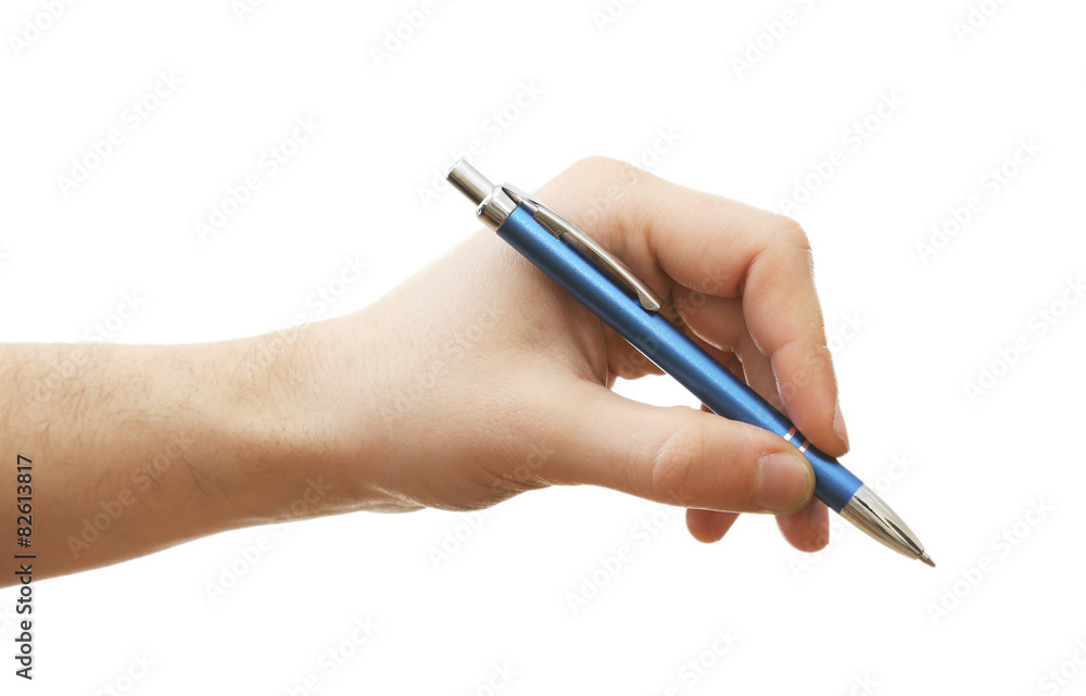 Male hand with pen isolated on white Male hand with pen isolated on white