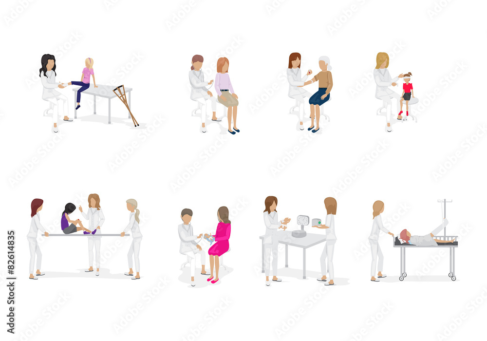 Fototapeta premium Medical Staff And Patients Different Situations - Isolated On Background - Vector Illustration, Graphic Design Editable For Your Design