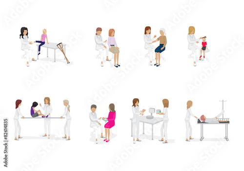 Medical Staff And Patients Different Situations - Isolated On Background - Vector Illustration, Graphic Design Editable For Your Design