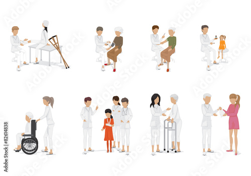 Medical Staff And Patients Different Situations - Isolated On Background - Vector Illustration, Graphic Design Editable For Your Design