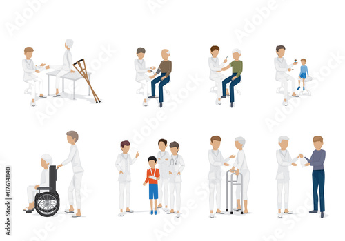 Medical Staff And Patients Different Situations - Isolated On Background - Vector Illustration, Graphic Design Editable For Your Design