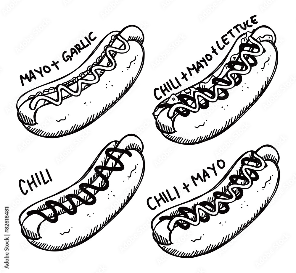 set of hotdog doodle set of hotdog doodle