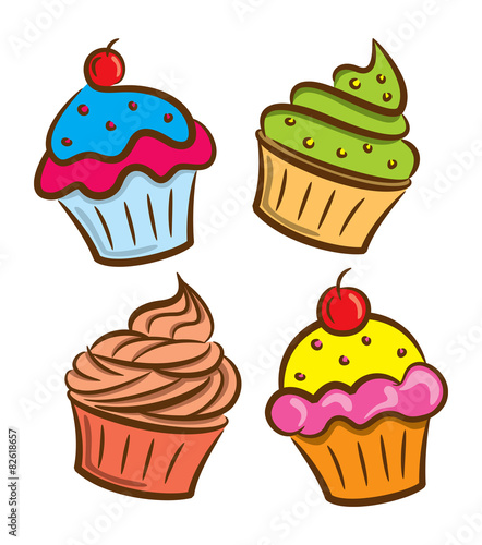cupcake and yogurt icon in doodle style