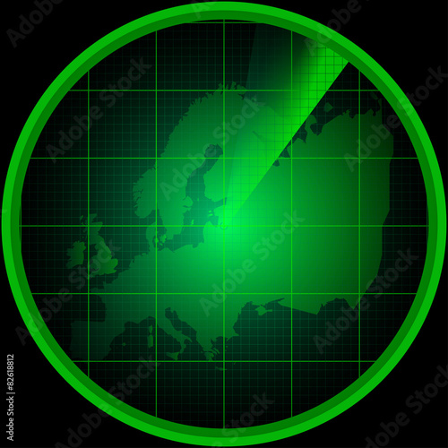 Radar screen with a silhouette of Europe