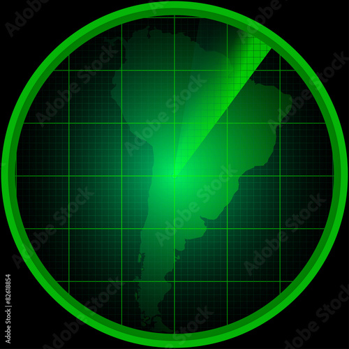 Radar screen with a silhouette of South America