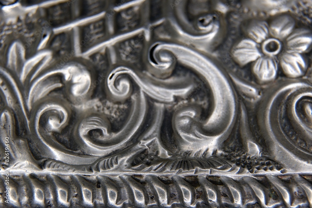 Antique Silver powder box detail Antique Silver powder box detail