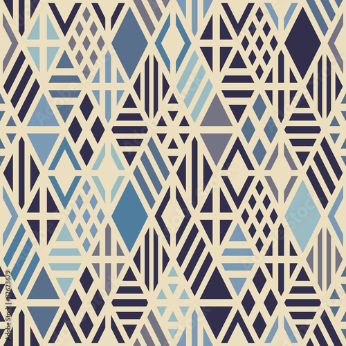 Geometric seamless pattern with rhombuses in blue colors. 