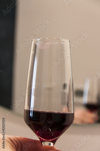 Glass of wine with lipstick 