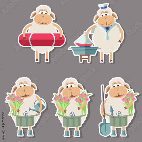 Set of vector stickers with sheeps