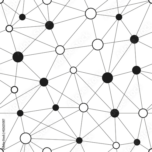 Vector seamless pattern. Abstract grid with circles in nodes. 