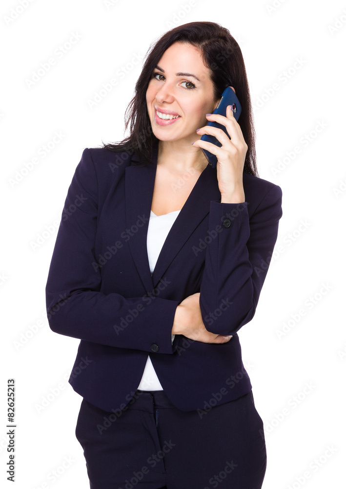 Brunette Businesswoman talk to mobile phone Brunette Businesswoman talk to mobile phone