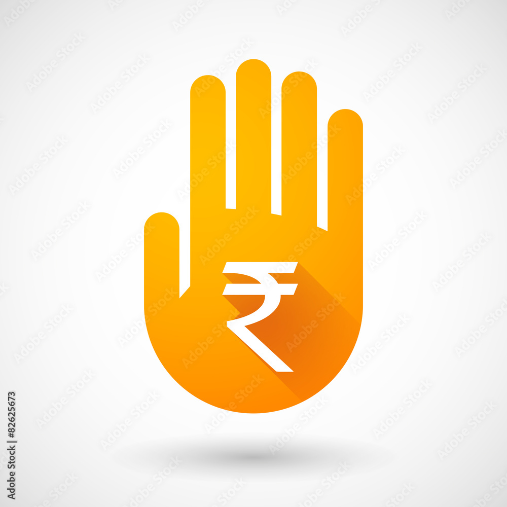 Orange hand icon with a rupee sign