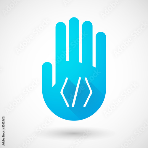 Blue hand icon with a code sign