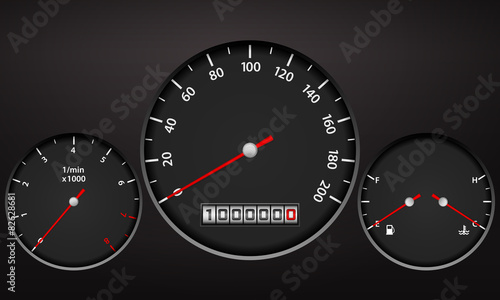 Car dashboard elements on a black background.