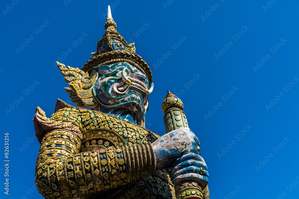 Giant Guard Statue at Wat pra Kaew Bangkok Thailand