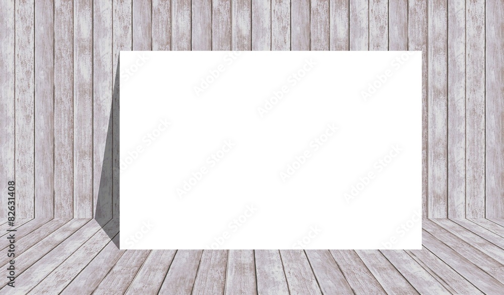 white paper poster and old wooden wall, texture and background. white paper poster and old wooden wall, texture and background.