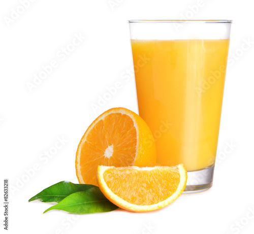 Fototapeta Glass of orange juice isolated on white
